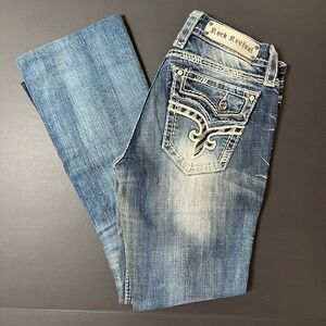 Rock Revival Jeans Kai Boot Blue Women's 28 Rhinestone Low Stretch Western